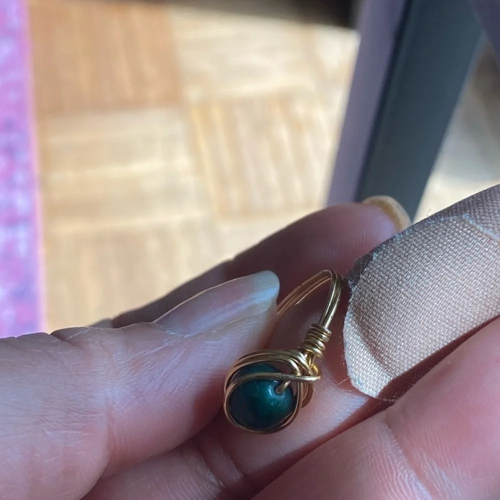 Elegant Gold Wire Wrapped Ring with Green Stone